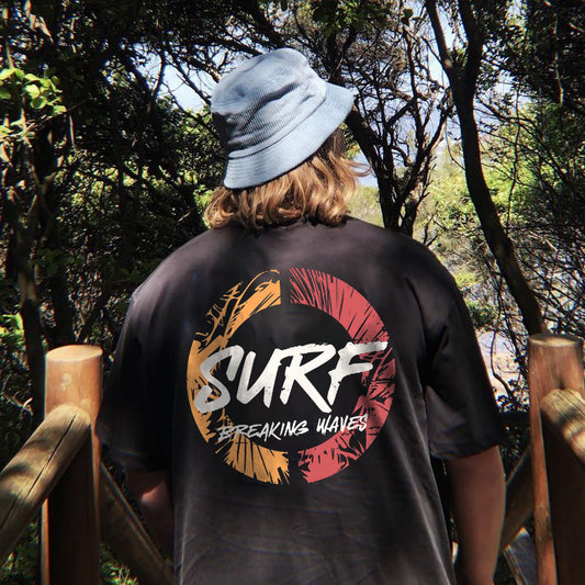 Breaking Wave Surf Letter Print Men's T-shirt