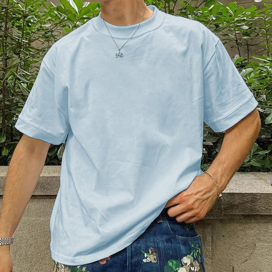Men's Plain Color Oversized Cotton T-shirt -Light Blue