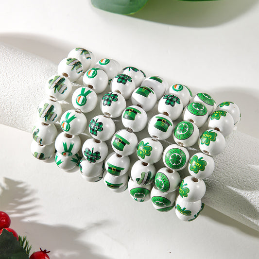 St. Patrick's Day Lucky Charm White Beaded Bracelet