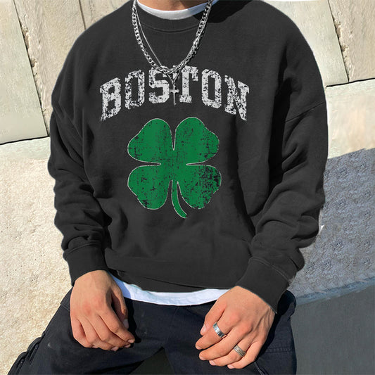 Boston Shamrock Print Men's Streetwear Sweatshirts