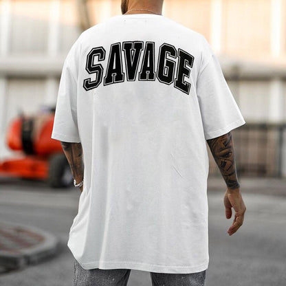 SAVAGE Letter Print Casual Men's T-Shirt  Big & Tall