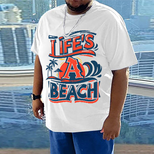 Life's a Beach Men's Letter Print White T-shirt Big & Tall