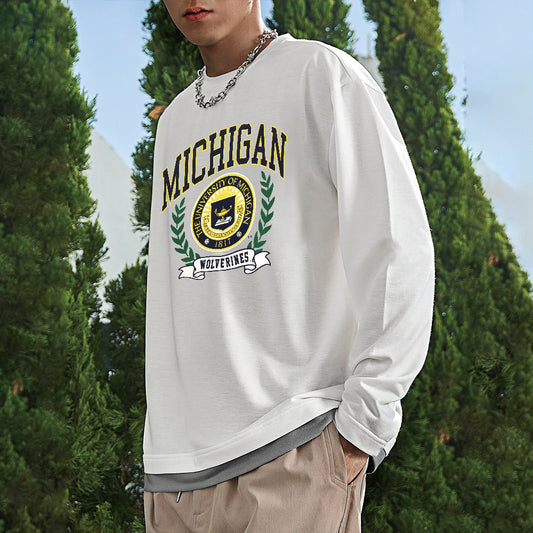 Michigan Print Men's Casual Long Sleeve T-Shirts-B