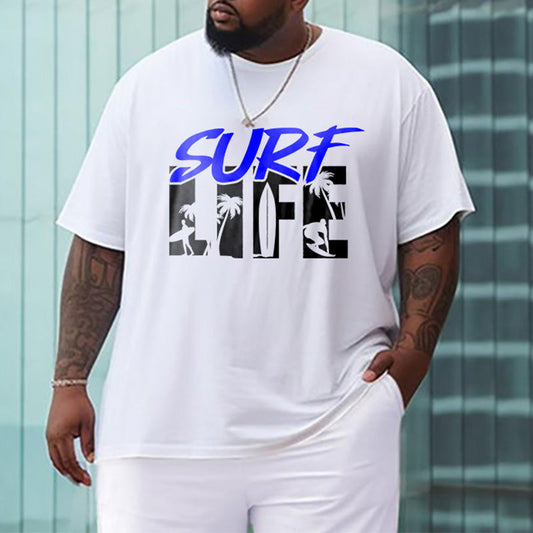 Men's Surf Life Palm Tree Letter Print T-shirt Big & Tall