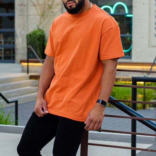 Men's Plain Color Oversized Cotton T-shirt -Orange