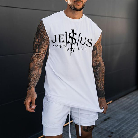 Jesus Save My Life Men's Streetwear Tank Tops-B