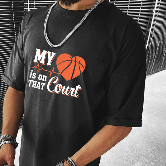 Basketball Enthusiast Stylish Print Men's Black T-shirt