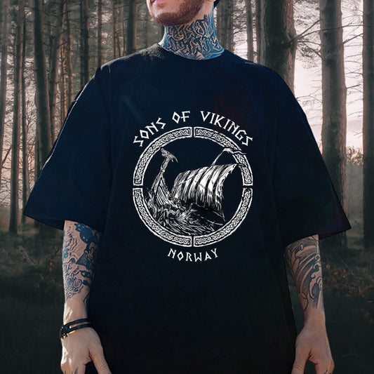 Nordic Viking Ships Print Men's T-shirt