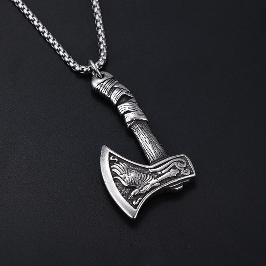 Vintage Stainless Steel Viking Axe Men's Necklac