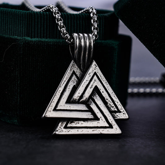 Nordic Valknut Viking Triangle Symbol Steel Pendant Men's Charm Necklace