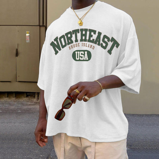Northeast USA Letter Print Men's Short Sleeve T-shirt