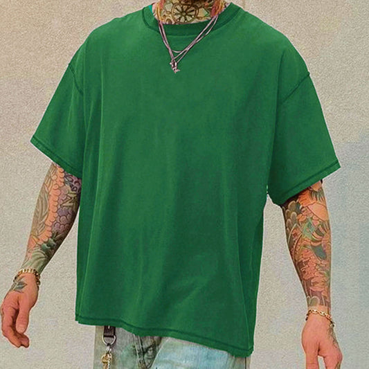 Men's Plain Color Oversized Cotton T-shirt -Green