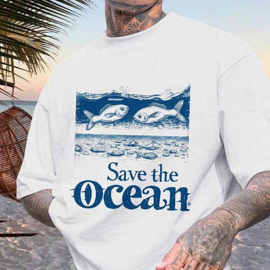 Ocean Fish Print Men's Oversized T-shirt