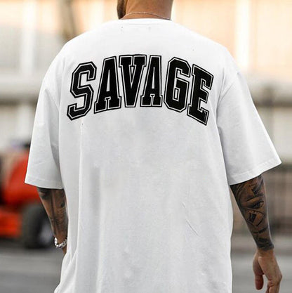 SAVAGE Letter Print Casual Men's T-Shirt  Big & Tall