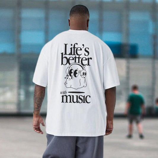 Life's Better With Music Men's Casual T-shirt 230g Big & Tall