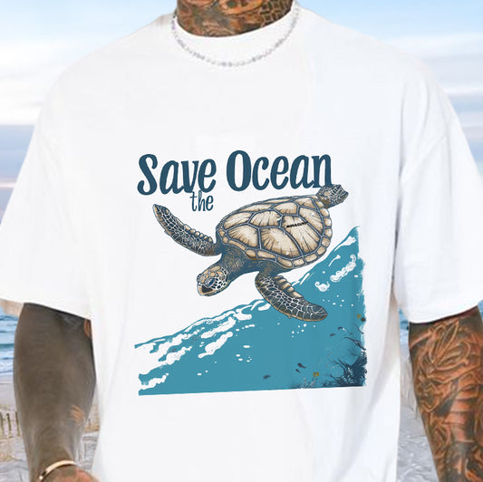 Men's Sea Turtle Ocean Conservation-Themed Printed T-shirts