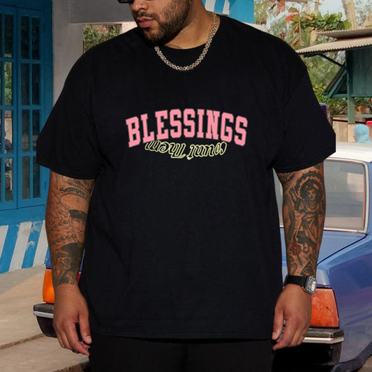 Blessings Letter Print Men's Oversized T-shirt Big & Tall
