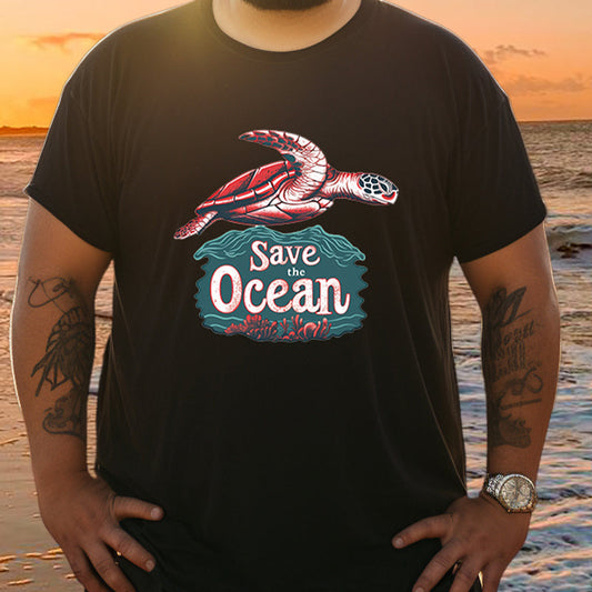 Men's Sea Turtle Print Oversized T-shirt Big & Tall