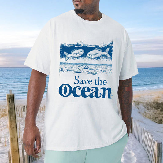 Ocean Fish Print Men's Oversized T-shirt Big & Tall