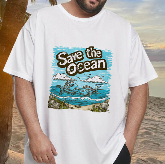 Men's Ocean Defender Fish Print Oversized T-shirt Big & Tall