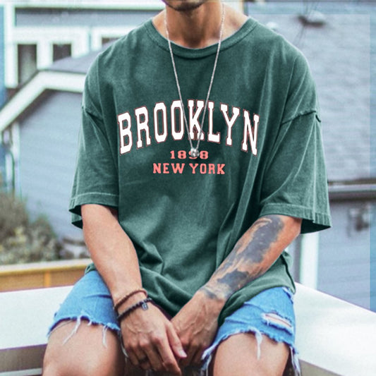 Brooklyn Print Men's Vintage Loose Fit T-Shirt