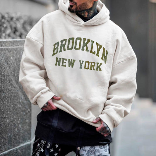 Brooklyn NY Letter Print Men's Fleeced Sweatshirt